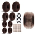 thumbnail image 1 of Set de Moños y Redecillas para el Pelo, con 8 Moños para Mujer, 10 Redes Invisibles Marrones, 5 Bandas Elásticas y 40 Horquillas Marrones., 1 of 5