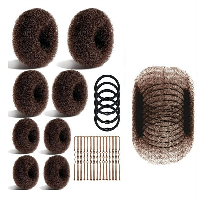 Set de Moños y Redecillas para el Pelo, con 8 Moños para Mujer, 10 Redes Invisibles Marrones, 5 Bandas Elásticas y 40 Horquillas Marrones.