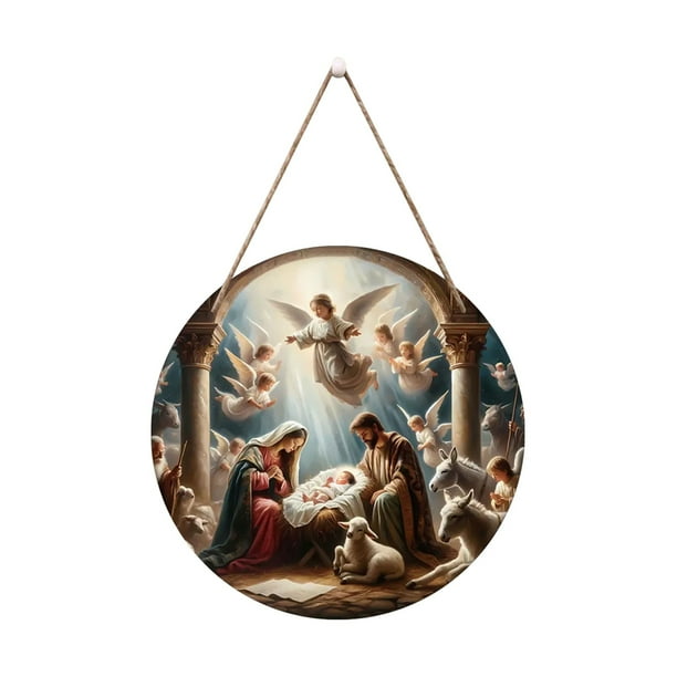 Decoraciones Del Árbol de Navidad 7.87 Pulgadas Decoración de la Escena de Navidad Conjunto de Decoración Del Árbol de Navidad, Decoración Colgante Del Nacimiento, Regalo Religioso Sagrado, Regalo de