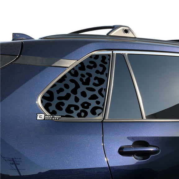 BOGAR TECH DESIGNS Precut Leopard Cheetah Rear Side Quarter Window Decal Stickers Compatible with Toyota Rav4 2019-2021, Matte Black