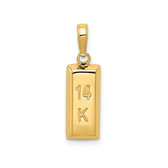 14k Yellow Gold Bullion Bar Pendant Necklace for Men and Women, Real Solid Ingot Jewelry with 14K Engraving, Unisex Minimalist Style Symbolizing Wealth and Luxury