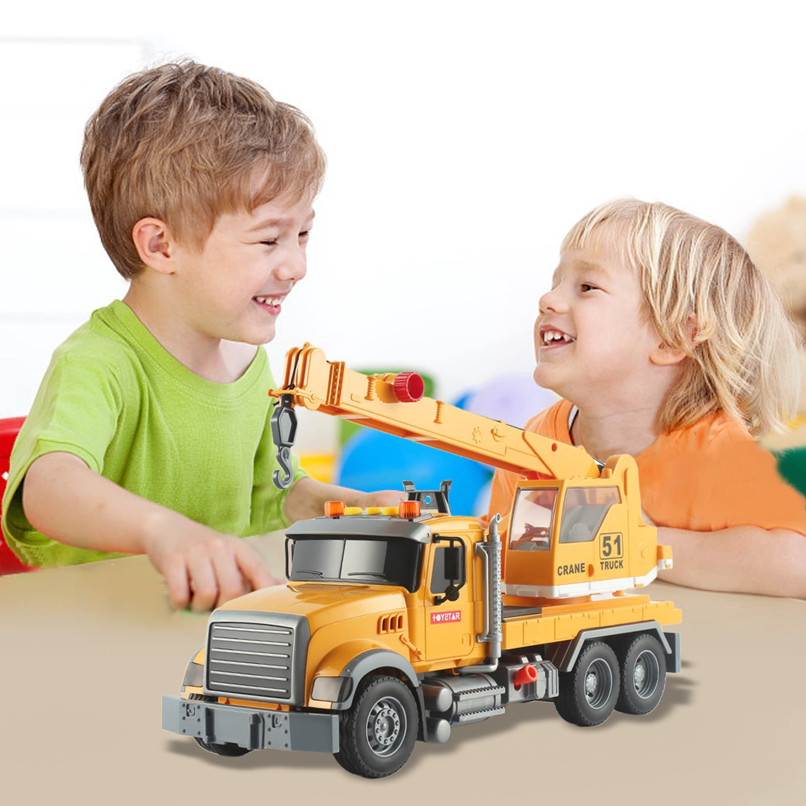 Yellow Fire Engine Crane Toy Model, Simulation Spray Function with Inertia Power for 3+ Years, Construction Vehicle Play Set