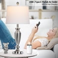 thumbnail image 2 of Cinkeda Table Lamps Set of 2 for Bedroom Living Room 27" Tall Silver Industrial Bedside Lamp with USB +C Charging Ports Modern 3-Way Dimmable Touch Control Nightstand Lamp, 2 of 6