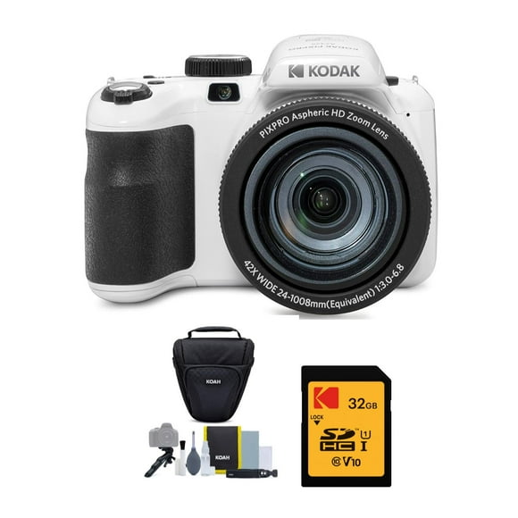 Kodak PIXPRO AZ425 Astro Zoom 20MP Digital Camera (White) Bundle with 32GB SD Card and Holster Camera Case with Accessories (3 Items)
