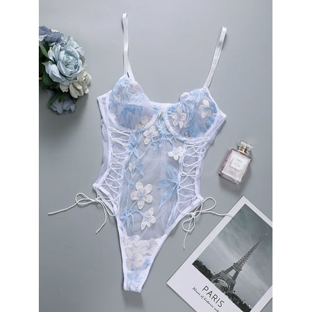 

Puloru Women s Lingerie Set Sexy Lace Embroidery Print Bodysuit One-piece Suit