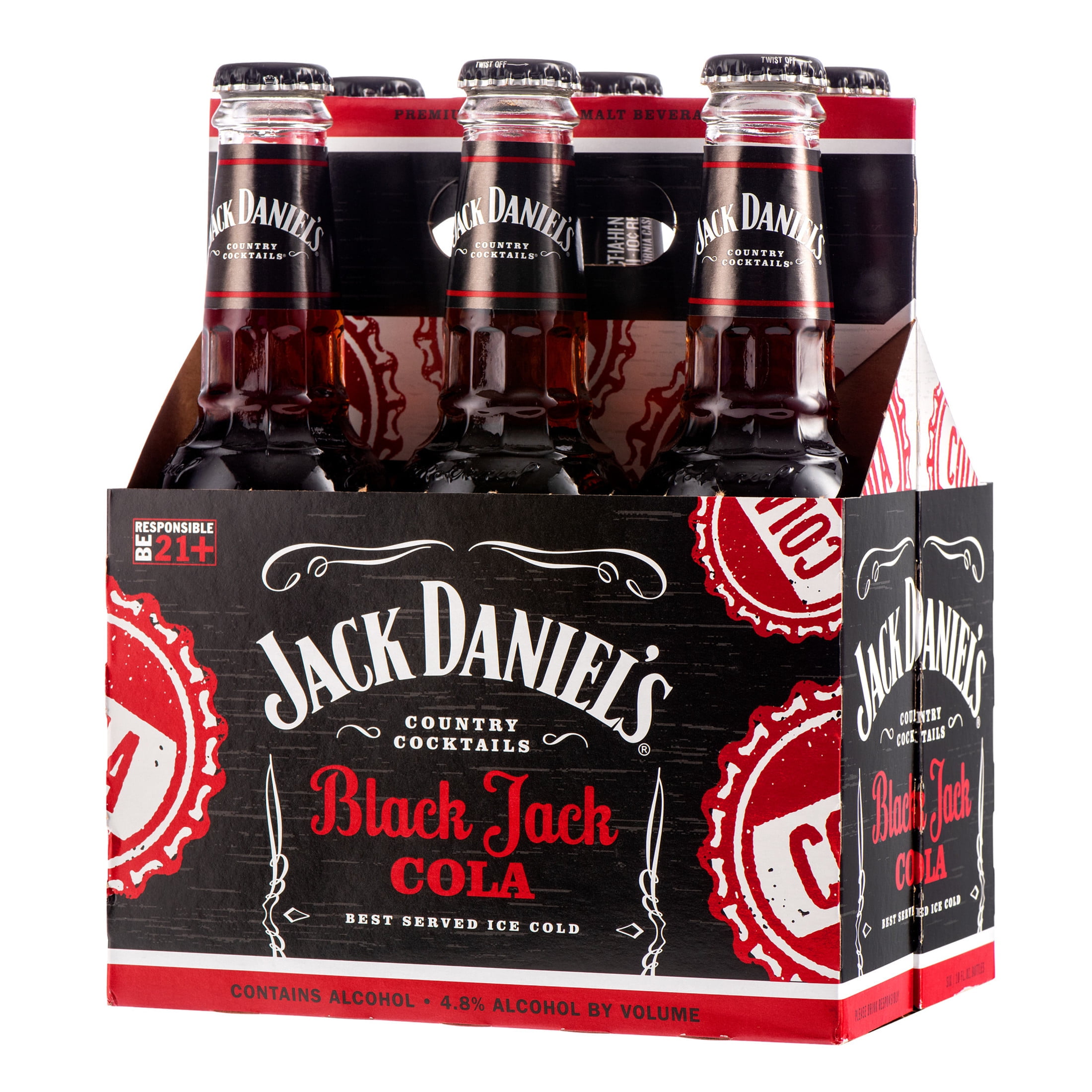 Jack Daniel's Black Jack Cola Malt Beverage, 6 pack, 10 fl oz Bottle, 4.8% ABV