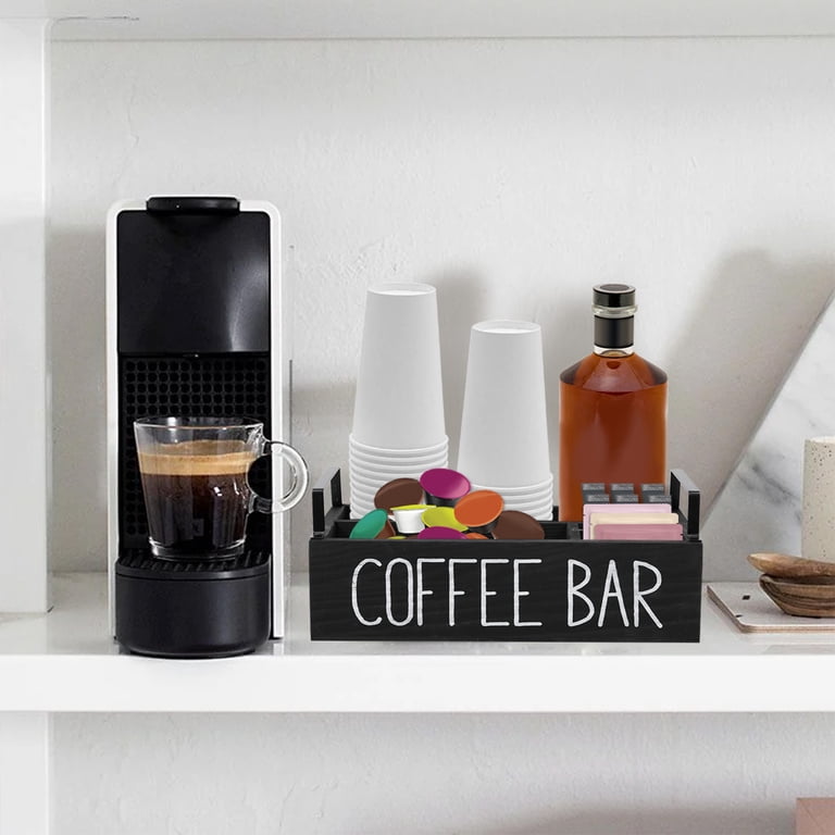 AEVXKHI Coffee Station Organizer, 4 Compartments Coffee Bar Accessories, Wood Coffee Pods Holder Storage Basket Organizer, Versatile Coffee Organizer