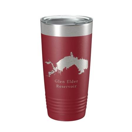 

Glen Elder Reservoir Tumbler Lake Map Travel Mug Insulated Laser Engraved Coffee Cup Kansas 20 oz Maroon