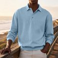 thumbnail image 3 of Mens Polo Sweater Long Sleeve Shirt Button Down Knit Pullover Relaxed Fit Collared Casual Tops Light Blue 5XL, 3 of 4