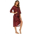 thumbnail image 2 of Women Buffalo Plaid Zipper Up Nightgown with Pockets,Round Neck Half Sleeve Full Length Soft Sleepdress Sleep Shirt Cotton Comfy Christmas Pajamas Dress Loungwear,S-2XL Red, 2 of 8