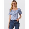 thumbnail image 3 of Top Florales Estilo Campesino Con Mangas Abullonadas Y Cuello En Forma De Corazón De Pradera Para Mujer Azul Claro L, 3 of 5