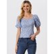 thumbnail image 3 of Top Florales Estilo Campesino Con Mangas Abullonadas Y Cuello En Forma De Corazón De Pradera Para Mujer Azul Claro L, 3 of 5