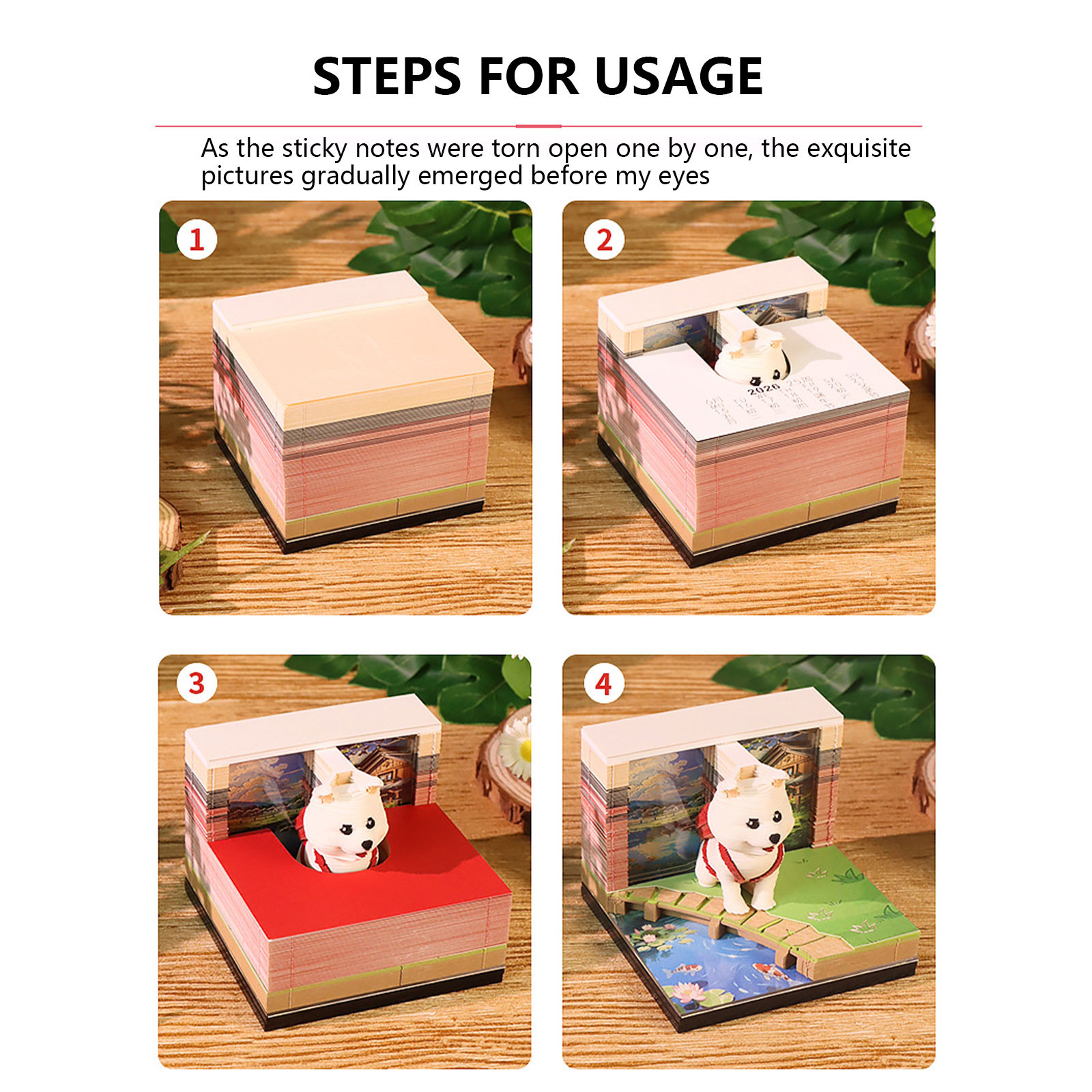 3D Calendar 2026, Time Piece Calendar with 52 Weekly Calendars for 2026, Magic Book and Cute Owl Paper Carving Art Note Book, Suitable for Room and Office Desktop Decoration Gift Giving (Dog)