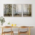 thumbnail image 4 of IDEA4WALL Framed Canvas Print Wall Art Set of 3 Misty Autumn Forest Trees and Golden Leaves Digital Art Wall Decor Abstract Nature Landscape Prints Contemporary Minimal Artwork - White 16"x24"x3, 4 of 5