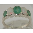 thumbnail image 2 of LBG British Made Classic Solid 14k White Gold Natural Emerald & Opal Womens Band Ring - 33 size options - Size 5.25, 2 of 6