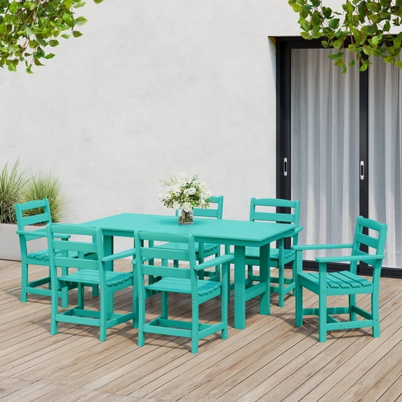 WestinTrends Ashore 7-Piece HDPE Outdoor Rectangular Patio Dining Table Set, Turquoise