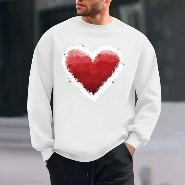 Amzcrzy Sudadera Para Hombre Con Estampado De Corazones, Informal, De Manga Larga Y Cuello Redondo, Sudadera Con Capucha, Camiseta De Manga Larga Y Cuello Redondo, Color Blanco, M