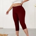 thumbnail image 3 of Womens Plus Size Capri Leggings High Waist Tummy Control Stretchy Pants Workout Yoga Side Slit Cropped Trousers Wine XL, 3 of 6