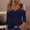 Navy women plus size cold shoulder top a1, variant on Women Plus Size V Neck Cold Shoulder Eyelet Pullover Tops Casual Fall Winter Solid Trendy Loose Fit Tshirt Cute Comfy Basic Blouses for Work, Blue 2XL