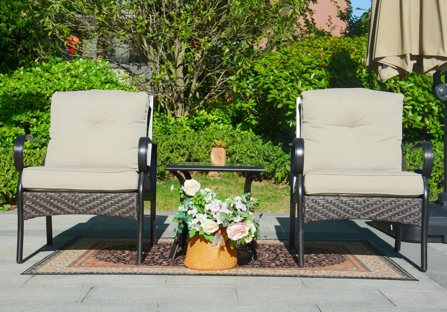 3Piece Patio Bistro Set, Outdoor Wicker Conversation Set with Table