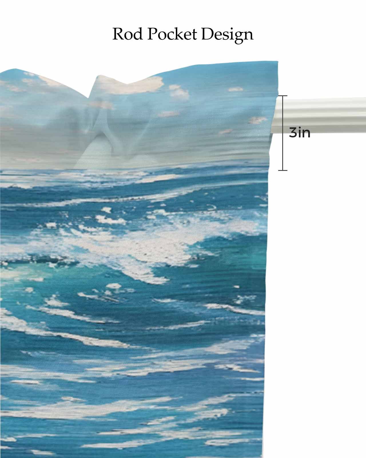 Blue Coastal Kitchen Valances for Windows Farmhouse Linen Window Valance Curtain for Living Room Window Treatment Ocean Sea Nautical Summer Beach Valance Rod Pocket Topper Drape, 54 x 18 Inch
