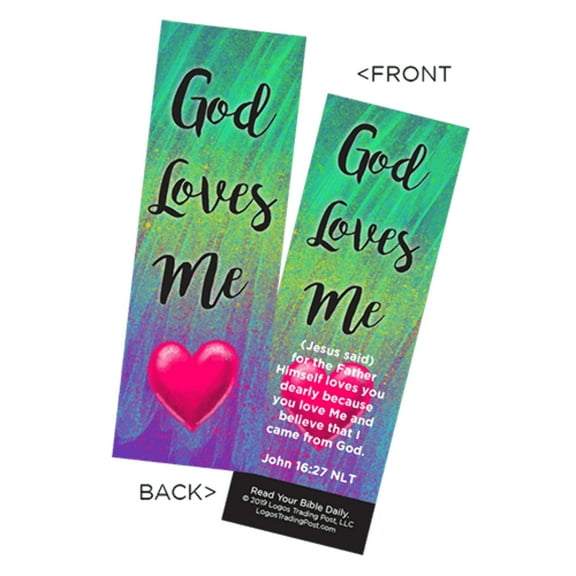 Children's Christian Bookmark, God Loves Me, John 16:27 - Pack of 25 - Christian Bookmarks