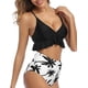thumbnail image 5 of Trajes de baño de dos piezas para mujer Bikini de cintura alta con volantes y cuello en V Traje de baño con control de barriga Negro Coco Tree (XL-Black Coco Tree-XL Sincero Electrónica, 5 of 5