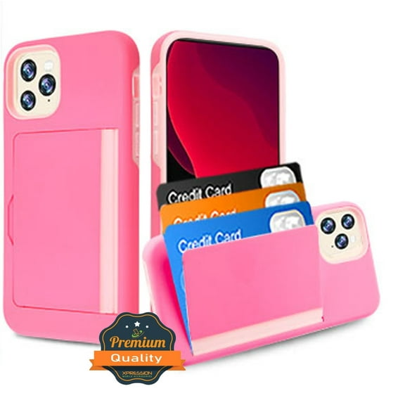 Apple iPhone 11 PRO Wallet Phone Case Ultra Protective Cover with 3 Cedit Cards ID Holder Slots [Slim] Heavy Duty Shockproof Hybrid Rubber Hard PC   TPU Armor PINK Case Cover for Apple iPhone 11 Pro