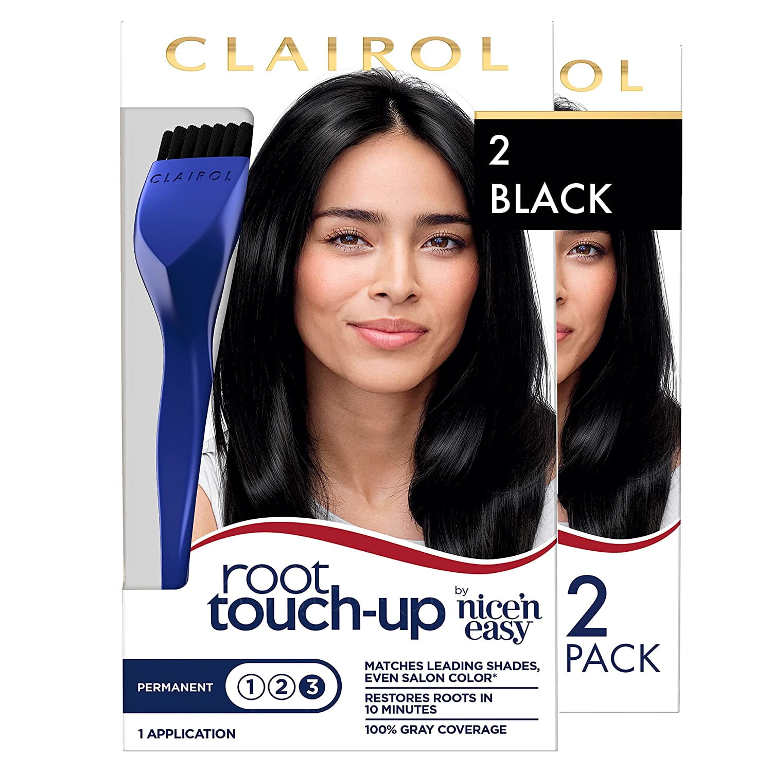 Clairol Root Touch-Up by Nice'n Easy Permanent Hair Dye, 2 Black Hair Color, 2 count