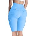 thumbnail image 5 of Women's Shorts Biker Shorts Women High Waisted Short Leggings Knee Length Womens Gym Workout Long Shorts,Blue Women's Shorts S, 5 of 6