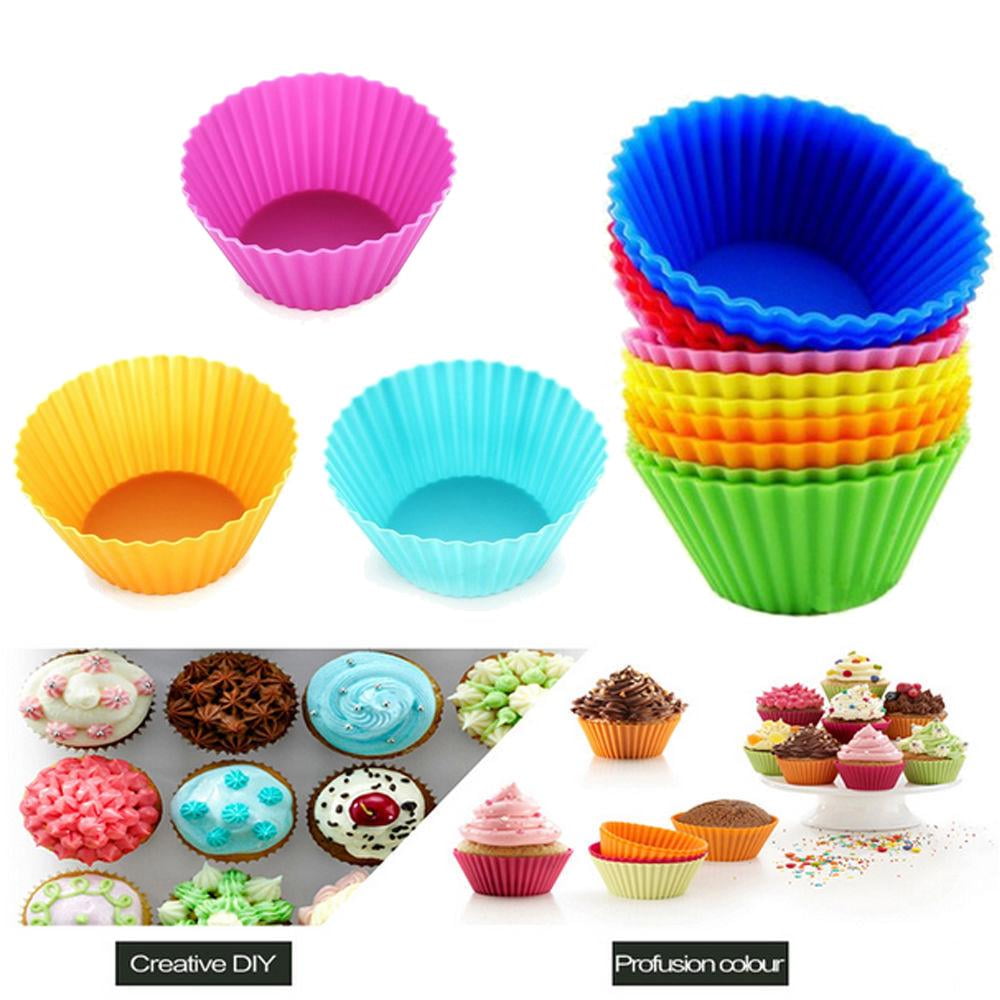 12X Silicone Cupcake Liners Baking Cups Mold Dessert Muffin Cake Mould Tool 