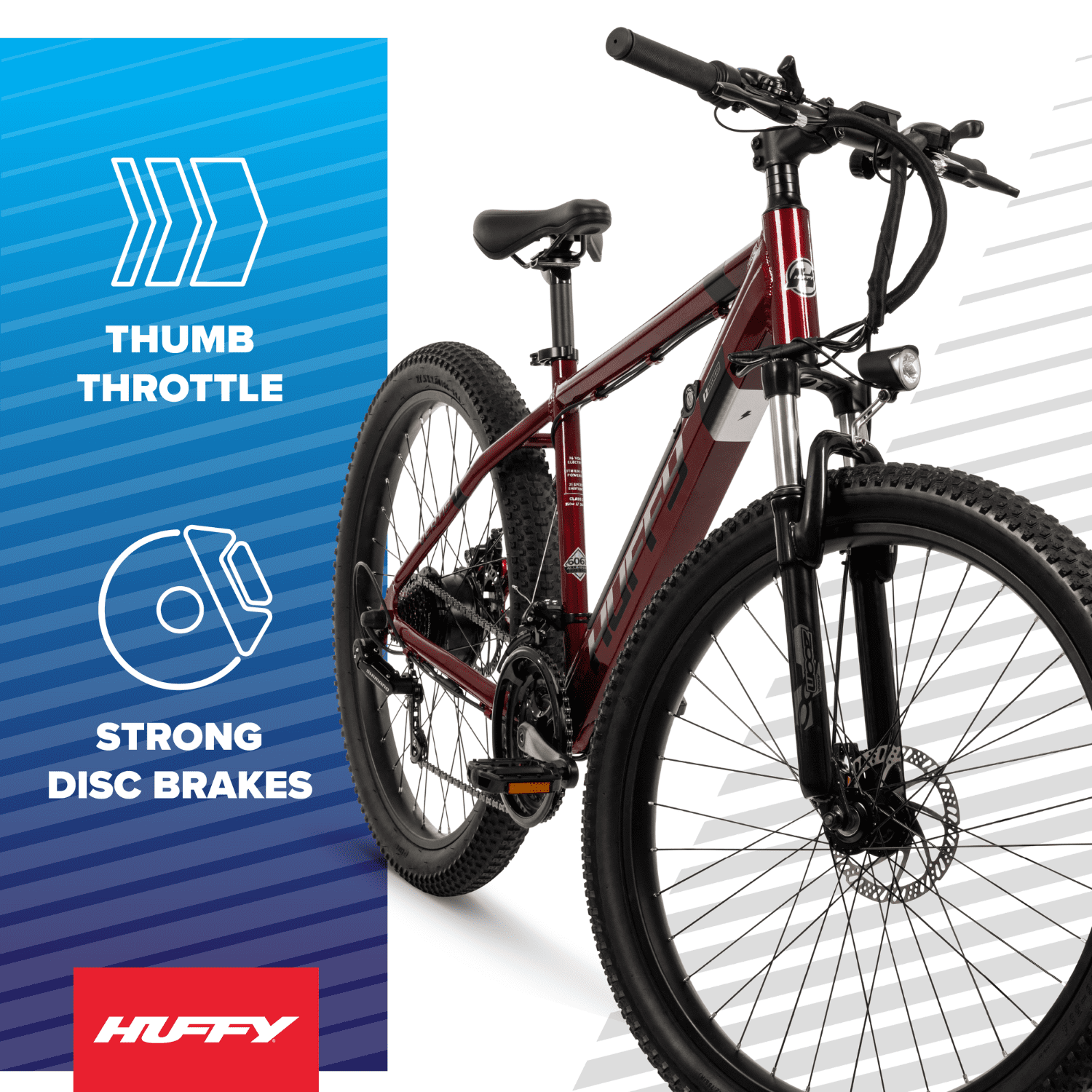 Huffy 27.5" Vertis 36V Electric Mountain Bike, Fits Riders 60"+, Red, Adult, Unisex
