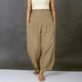 thumbnail image 6 of AHTJRT Women's Linen Boho Pants Summer Casual Loose Fit High Elastic Waisted Trousers with Pockets Fashion 2026 Cargo Lounge Harem Pants Khaki XXL, 6 of 7