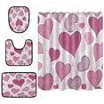 thumbnail image 2 of 4-Piece Bathroom Set with Waterproof Shower Curtain with Non-Slip Bath Mat, U-Shaped Mat & Toilet Lid Cover Pink and Maroon Hearts, 2 of 8