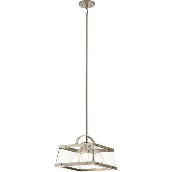 3 Light Industrial Contemporary Square Shade Pendant Light Fixture with Clear Glass-Classic Pewter Finish Bailey Street Home 147-Bel-4187497