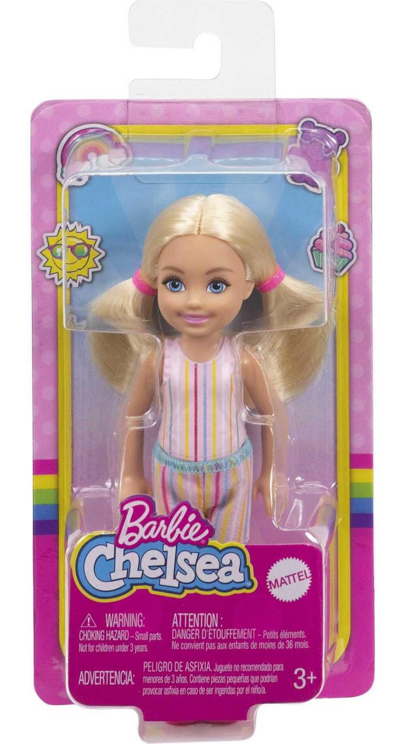 Barbie Chelsea Doll (6-inch Blonde) Wearing Skirt with Striped Print and Pink Boots, Gift for 3 to 7 Year Olds