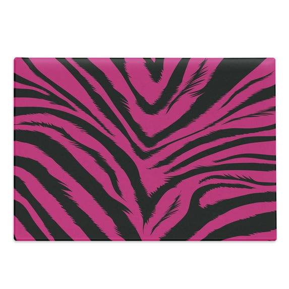 Teen Room Cutting Board, Vibrant Zebra Skin Motif in Hot Tone Africal Animal Safari Fashion Image, Decorative Tempered Glass Cutting and Serving Board, Large Size, Magenta and Black, by Ambesonne