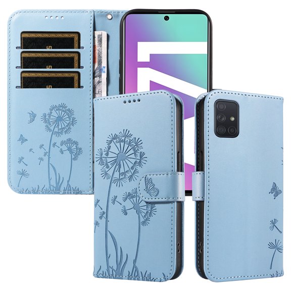 Flip Case for Samsung Galaxy A71 5G (NOT 4G), Card Holder and Kickstand, Shockproof and Scratch Resistant, Sky Blue