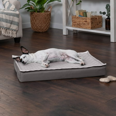 UPC: 0842229127218 | FurHaven Pet Products Quilt-Top Convertible Indoor-Outdoor Deluxe Memory Top Pet Bed for Dogs & Cats – Gray Medium