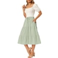 thumbnail image 2 of INSPIRE CHIC Women's Gingham Skirt Summer Casual Drawstring Waist Tiered Plaid A-Line Midi Skirts Green XL, 2 of 6