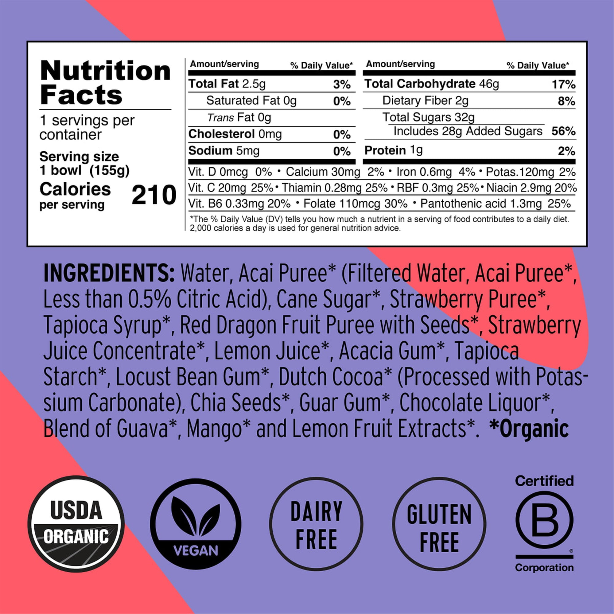 Pitaya Foods Acai and Strawberry Swirl Smoothie Bowl, 8 fl oz