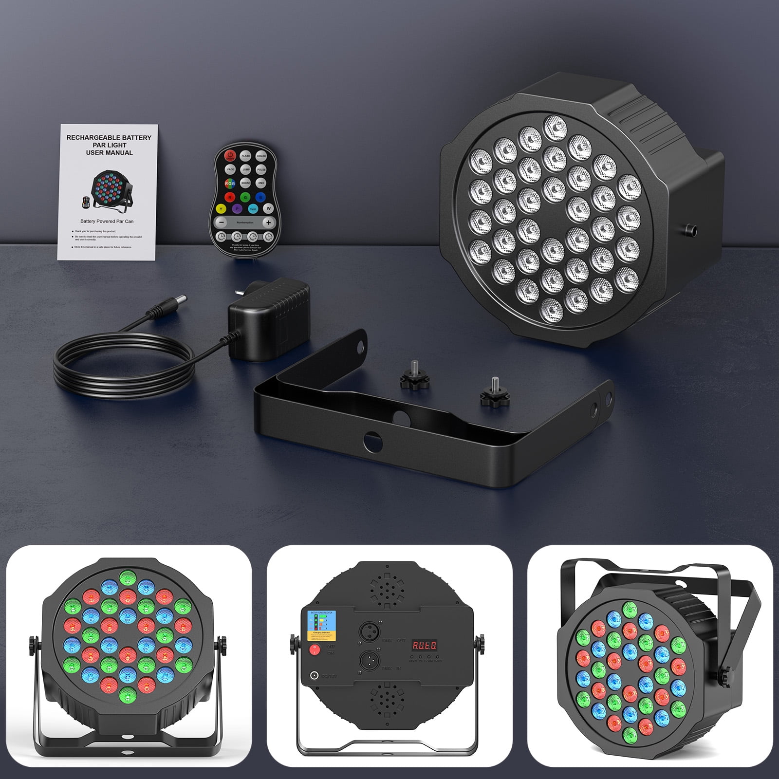 Rechargeable Stage Lights 36 RGB LED DJ Par Lights - Sound Activation & Remote & DMX512 for Birthday Christmas Wedding