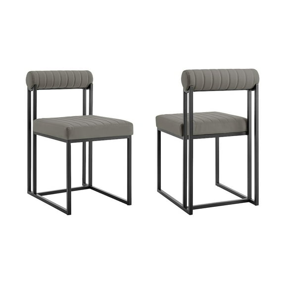 Anastasia Dining Chair with Matte Black Iron and Light Gray Faux Leather - Set of 2