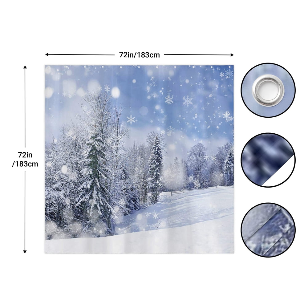 Weihnachts-Duschvorhang Set – Winterwald-Design, 183x183 Cm, Wasserdicht, Mit 12 Haken