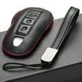 thumbnail image 4 of Vitodeco Genuine Leather Smart Key Fob Case with Leather Key Strap Compatible for Porsche 718, Porsche 911, Porsche Panamera, Porsche Cayenne (3-Button, Black/Red), 4 of 5