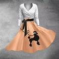 thumbnail image 2 of Robes Grande Taille Femme 1950 Caniche Manches Courtes Col en V Mode Longues Longueurs Robe de Printemps Orange TG, 2 of 4