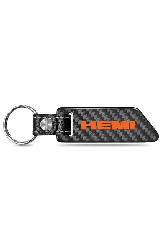 HEMI Logo Real Carbon Fiber Blade Style with Black Leather Strap Key Chain