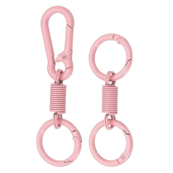 Uxcell Keychain Clips with O Rings, 2 Pcs Quick Release Key Chain Rings Spring Double Ring Keychain Holder Spring Snap Hook Organizer for Car Keys, Backpack, Women, Man, Pink