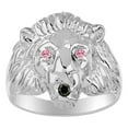thumbnail image 1 of RYLOS Lion Head Ring Black Diamond Mouth & Gemstone Eyes Fun Designer Rings Pink Ice Sterling Silver Jewelry Size 13, 1 of 7
