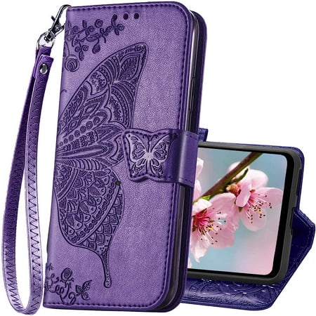 Designed for Moto G Stylus 5g 2022 Case Wallet,Women Flip Cover with Butterfly Embossed PU Leather Card Holder Slots Wrist Strap Protective Phone Case for Motorola Moto G Stylus 5g 2022 (Purple)